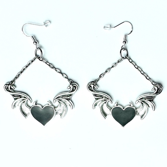 Jewelry - Gothic earrings winged heart goth witch witchy dangly chandelier punk festival